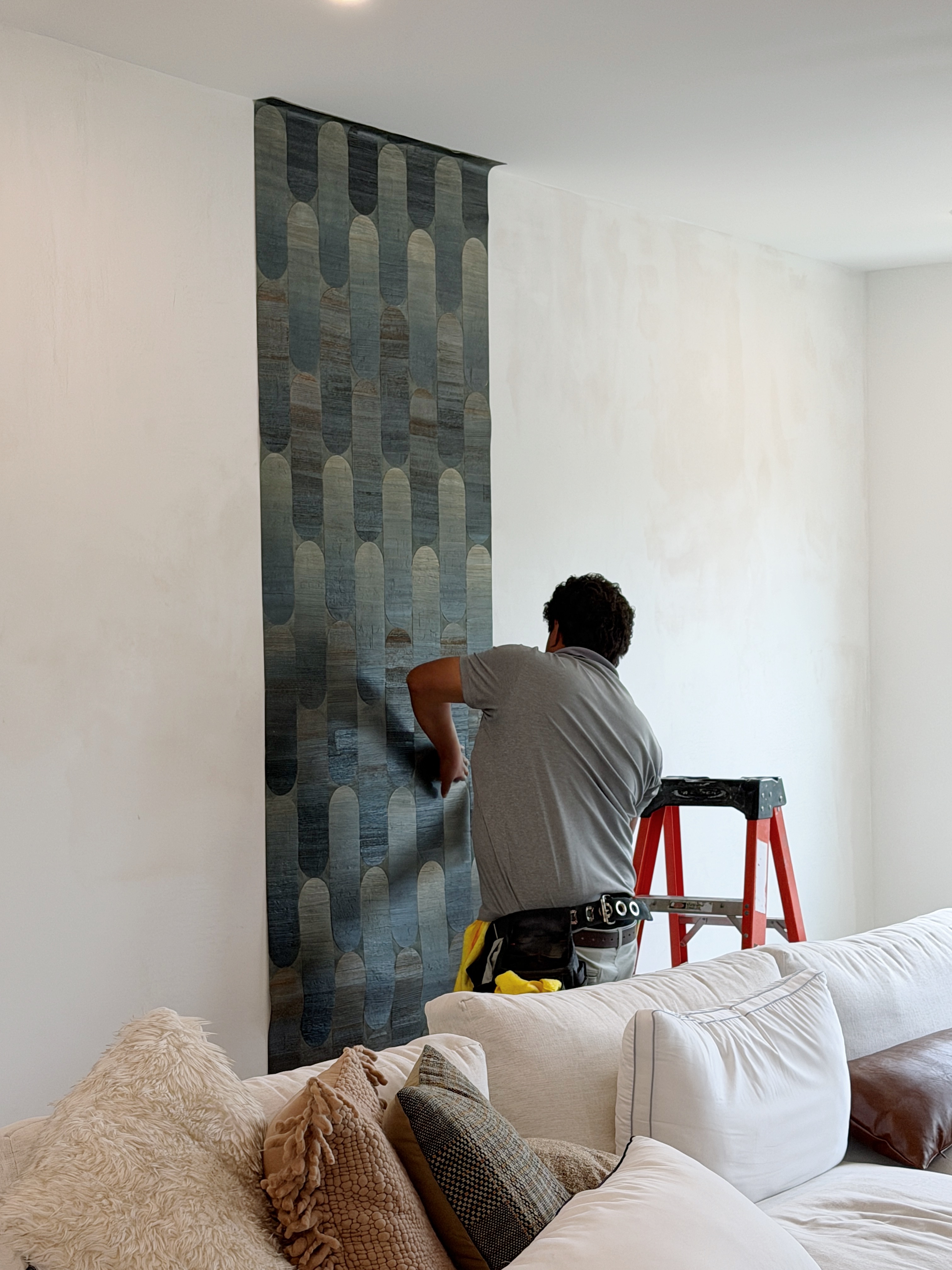 Large-scale wallcovering in a contemporary commercial interior